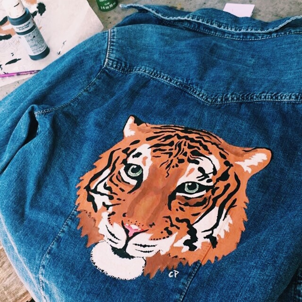 Custom Painted Tiger Jean Shirt Jacket